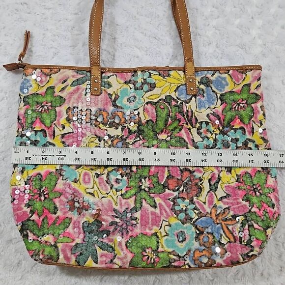 Nine West sequin tote multi color floral with clear sequins bobo chic summer - Picture 12 of 13